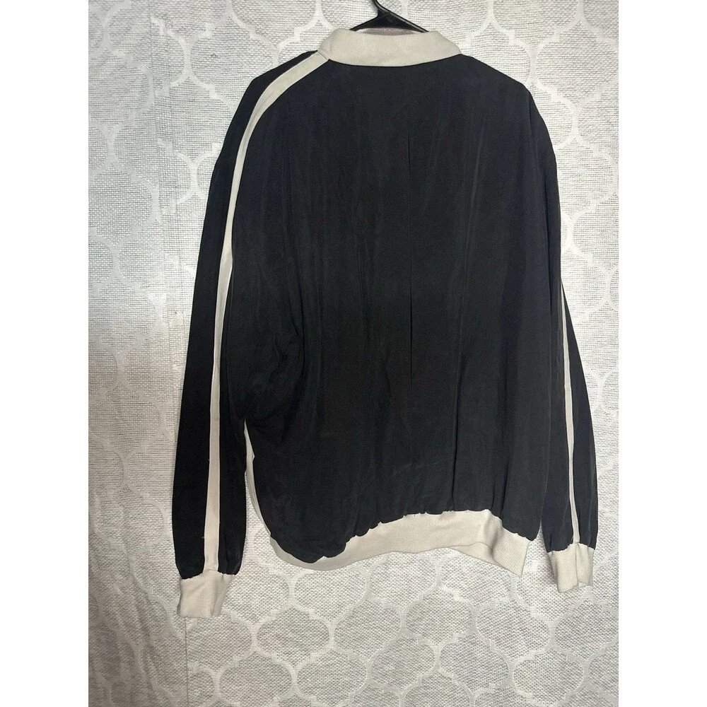Vintage Bugatchi Uomo 100% Silk Bomber Jacket Colorblock White Black XL